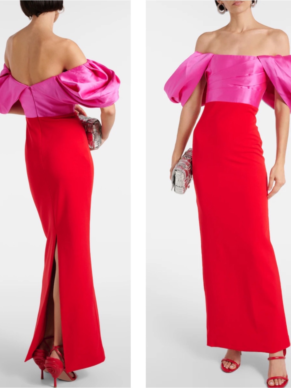 SOLACE LONDON Sian Off the Shoulder Strapless  Pink and Red Maxi Dress Size 2